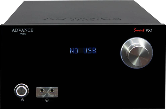 Advance Acoustics PX-1 esivahvistin, D/A-muunnin, kuulokevahvistin, musta