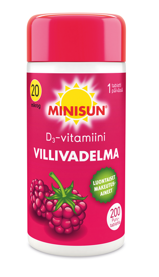 Minisun D-Vitamiini 20 mikrog villivadelma 200 purutabl