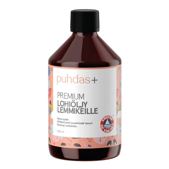 Puhdas+ Premium Lohiöljy Omega-3 LEMMIKEILLE, FOS Sertifioitu