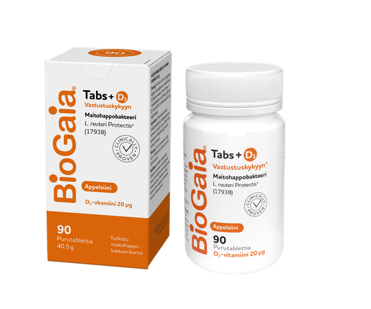 BioGaia Tabs+D3 maitohappobakteeri Appelsiini 90 tabl