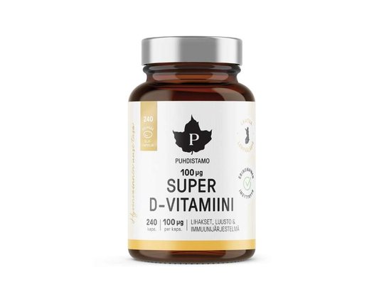 Puhdistamo Super D-vitamiini, 100 mcg, 240 kaps. (Kampanjakoko!)